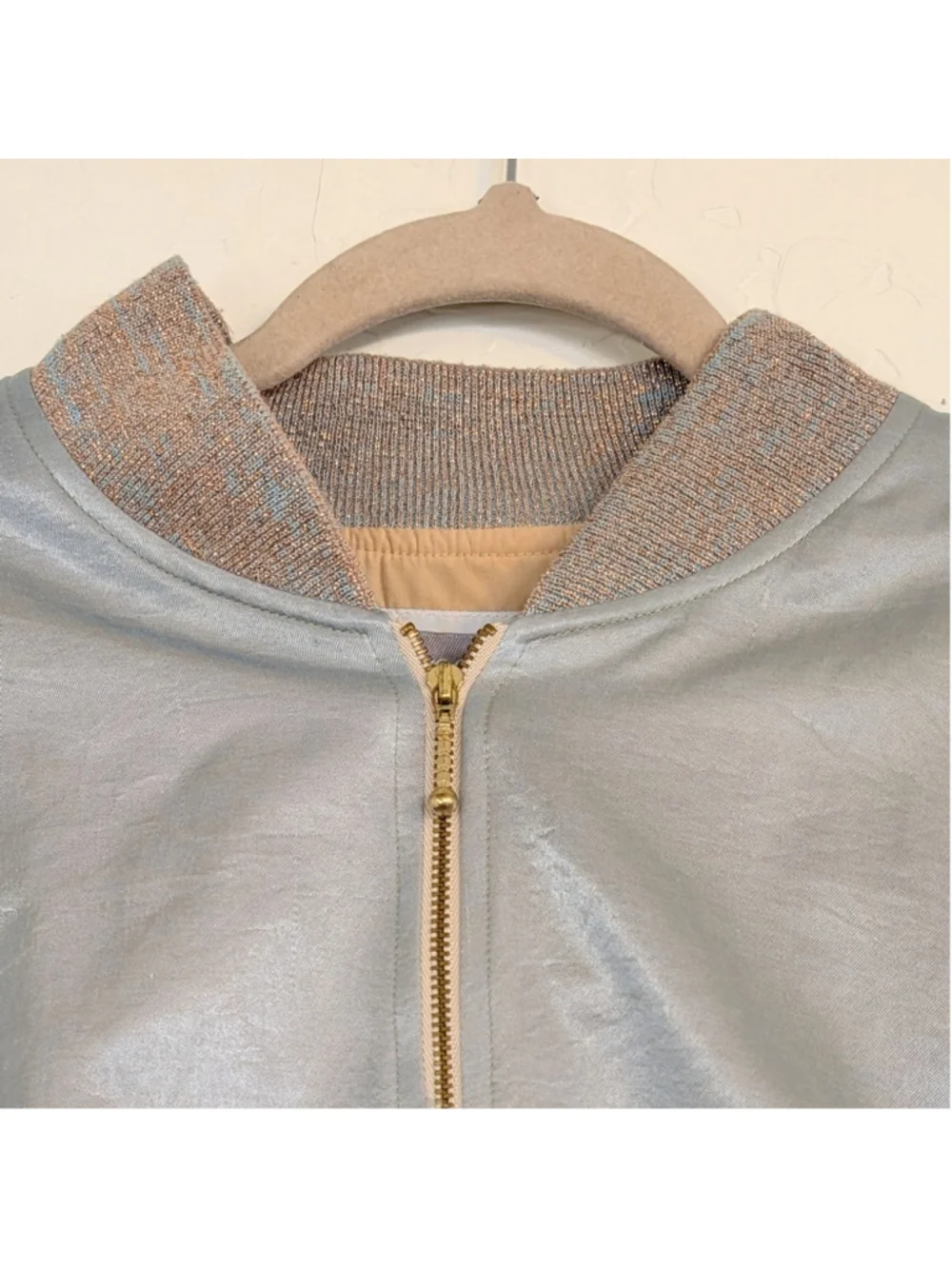VTG Blue Silver Rose Gold Bomber Jacket and Pants Set 80s Retro Sport Leisure